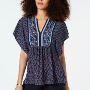 Michael Kors Wave Border Flutter-sleeve Top